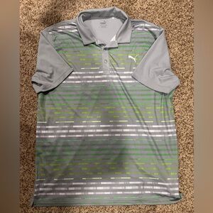 Puma Men's Polo Shirt in Gray and Green Stripes